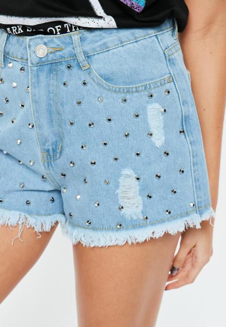 high waisted denim shorts studded