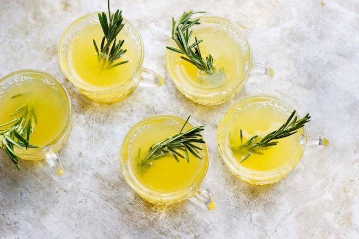 STYLECASTER | 11 Champagne Punch Recipes That'll Make Any Party More Fun | Winter Champagne Punch with Rosemary Simple Syrup
