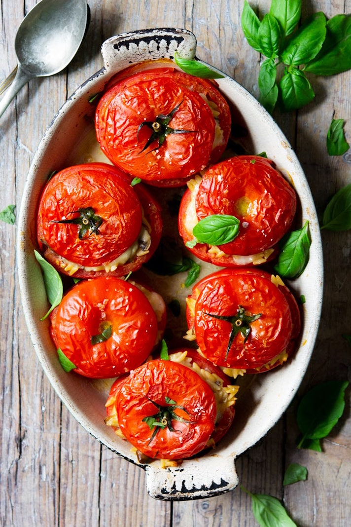 STYLECASTER | 17 Healthy-ish Dinner Recipes for People Who Love Cheese | Orzo-Stuffed Tomatoes
