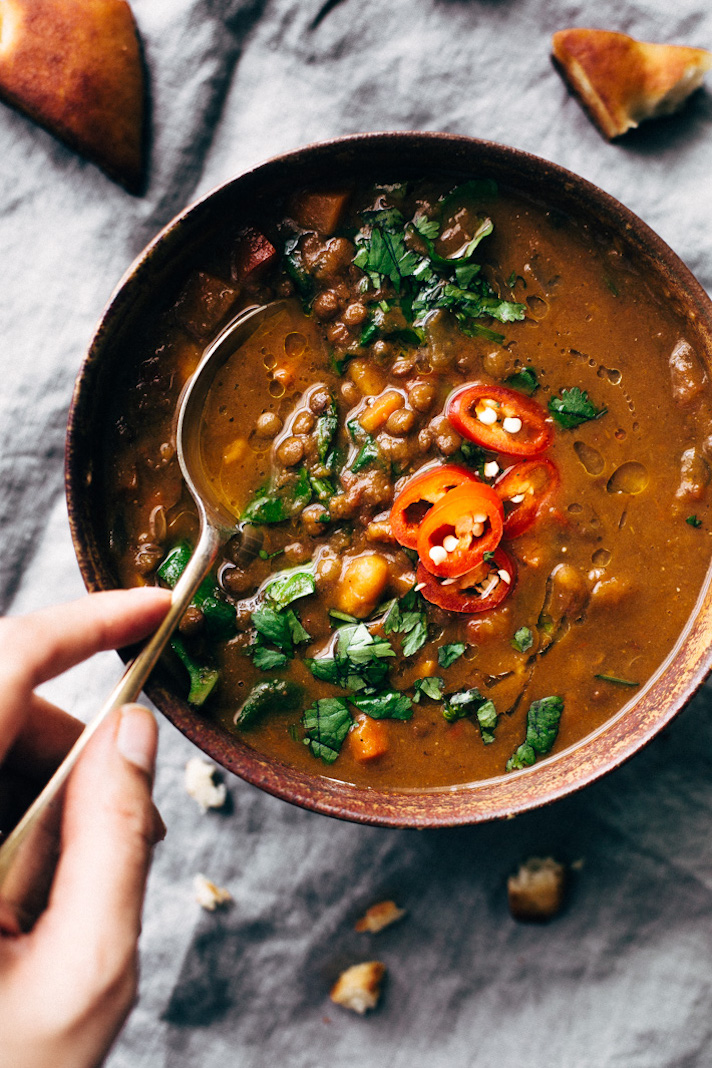 STYLECASTER | 17 Slow-Cooker Soups with Tons of Fresh Greens | Winter Moroccan Lentil Soup