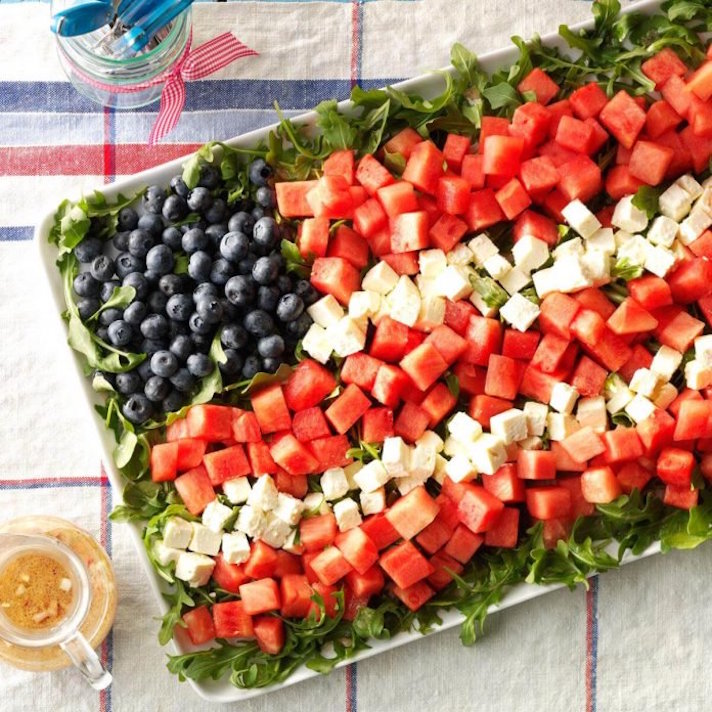 STYLECASTER | 17 Fourth of July Appetizers That Every Barbecue Needs | Watermelon-Feta Flag Salad