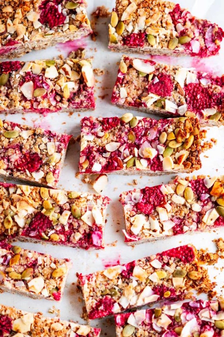 STYLECASTER | 17 Make-Ahead Breakfast Recipes That Make Mornings Much Easier | Raspberry-Coconut Granola Bars