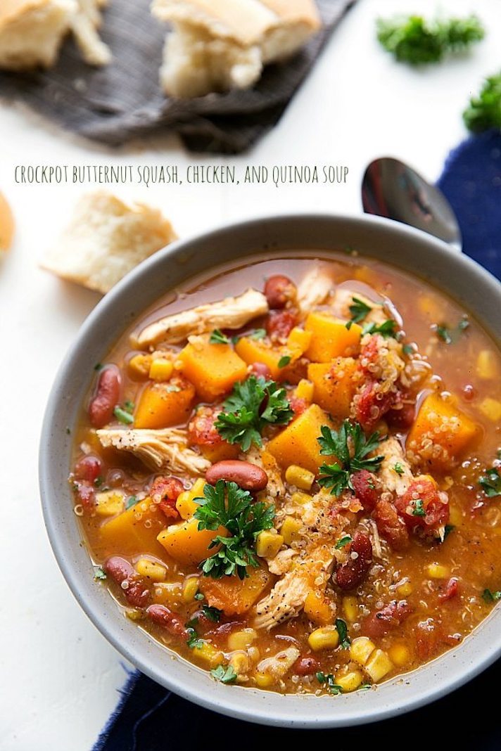 STYLECASTER | 15 Slow-Cooker Butternut Squash Recipes To Try This Fall | Butternut, Chicken, Quinoa, and Bean Soup