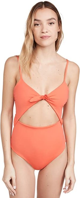STYLECASTER | 2020 Swimwear Trends | orange cut out swimsuit