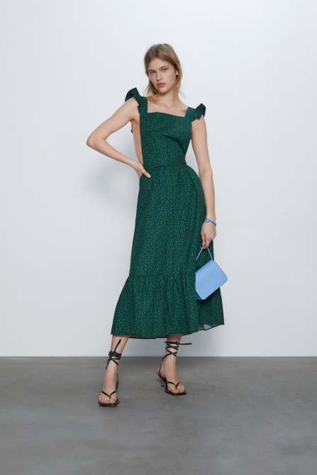 zara spring 2020 green print dress