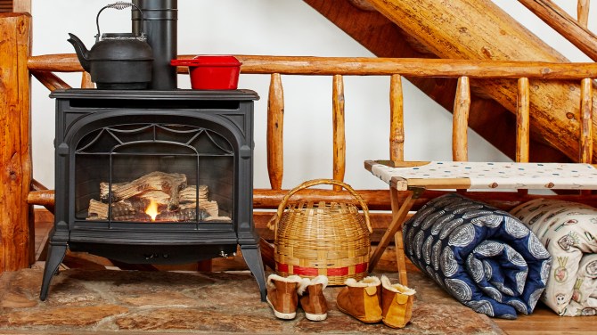 STYLECASTER | Home Interior Zoom Backgrounds | cozy fireplace living room