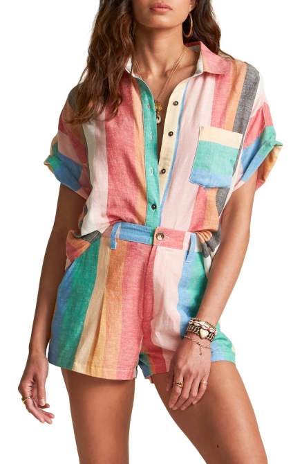 STYLECASTER | Nordstrom Sale Tops 2020 | colorful striped short sleeve button up
