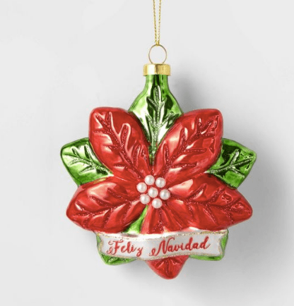 Feliz Navidad Poinsettia Ornament