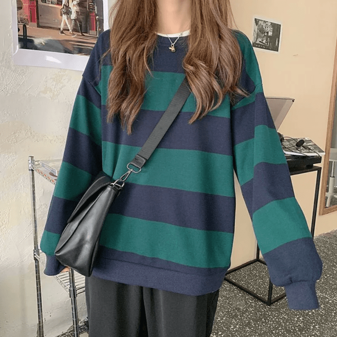 Racoon Round Neck Striped Sweatshirt Yesstyle