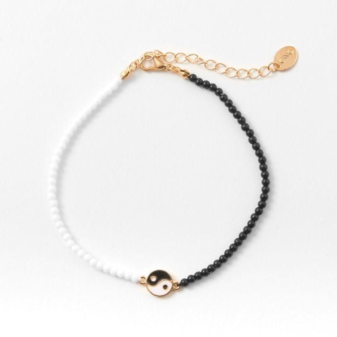 Yin Yang Charm Beaded Anklet
