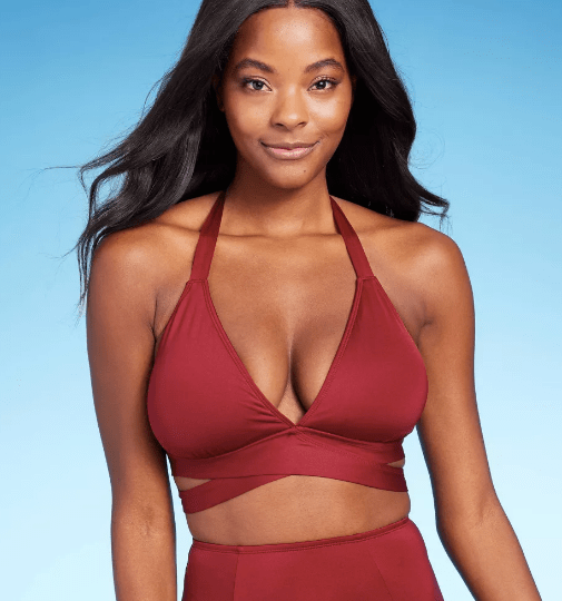 Faux Wrap Halter Bikini Top