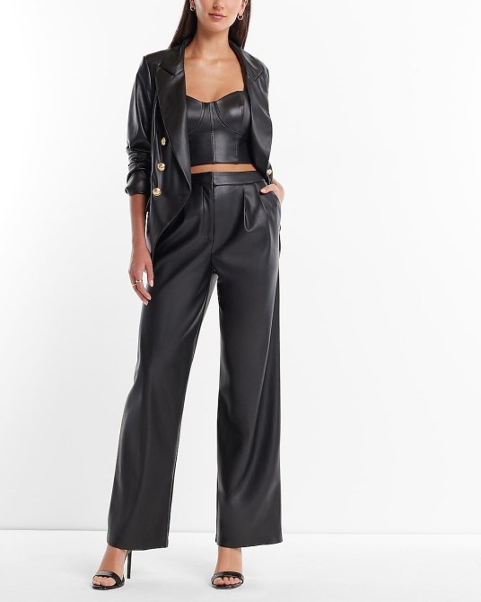 Express Super High Waisted Faux Leather Pleated Wide Leg Pant