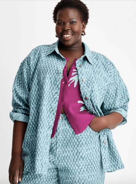 Long Sleeve Checked Denim Shirt