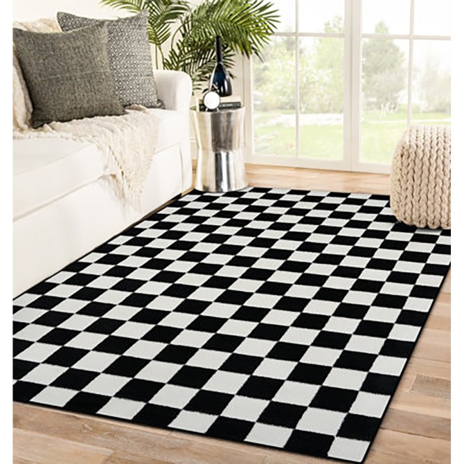 Ebern Designs Carpenter Geometric Black Area Rug 