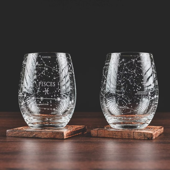 Greenline Glassware Pisces Stemless Wine Glasses Etsy