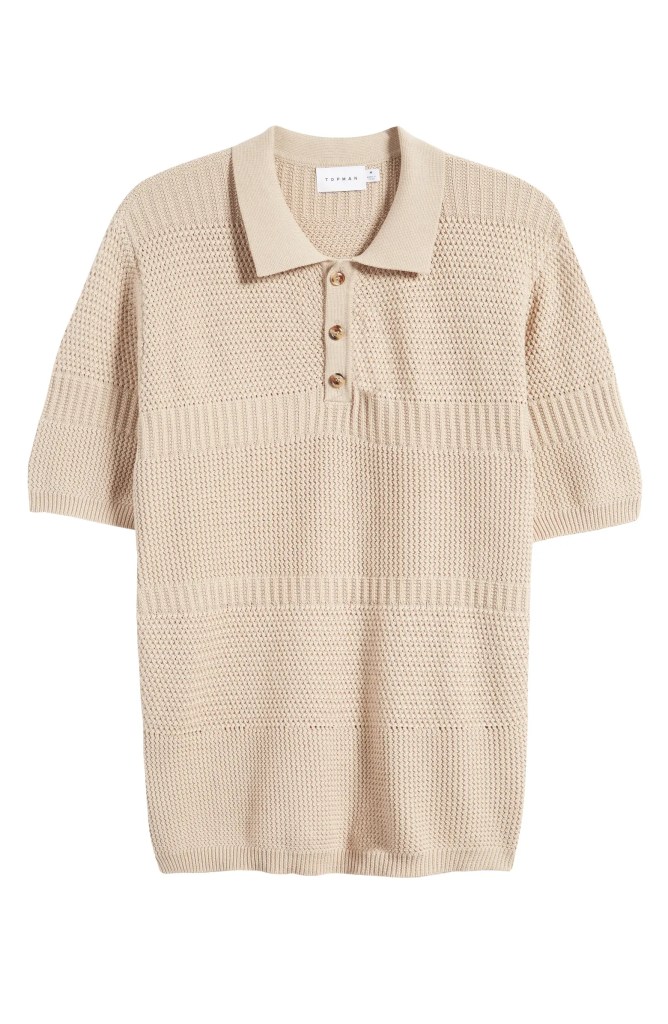 Topman Mixed Stitch Short Sleeve Polo Sweater