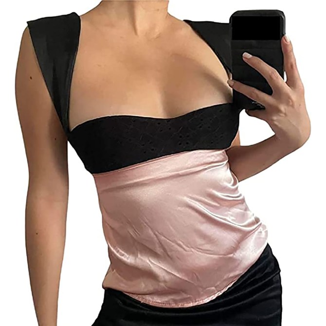 ANKOMINA Women's Satin Plunge Tube Crop