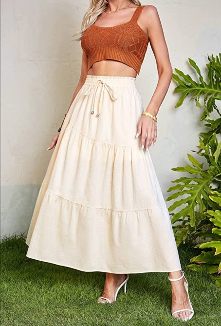 CHARTOU Flowy Linen Maxi Skirt Amazon