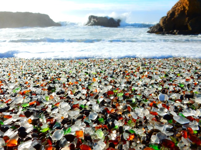 A photo of Glass Beach, near Fort Bragg, California.
