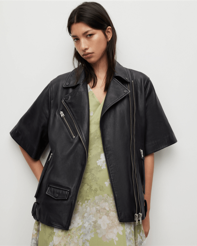 AllSaints Ripley Short Sleeve Leather Biker Jacket