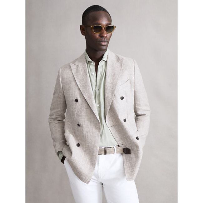ANGEL
SLIM FIT DOUBLE BREASTED LINEN PUPPYTOOTH BLAZER