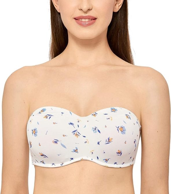 DELIMIRA Women's Jacquard Bandeau Underwire Minimizer Strapless Bra