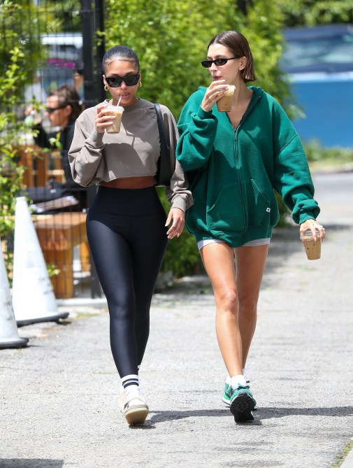 LOS ANGELES, CA - MAY 05: Lori Harvey and Hailey Bieber are seen on May 05, 2023 in Los Angeles, California.  (Photo by thecelebrityfinder/Bauer-Griffin/GC Images)