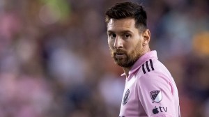 HARRISON, NEW JERSEY - AUGUST 26: Lionel Messi #10 of Inter Miami looks back to the goal in the second half of the Major League Soccer match against the New York Red Bulls at Red Bull Arena on August 26, 2023 in Harrison, New Jersey. (Photo by Ira L. Black - Corbis/Getty Images)