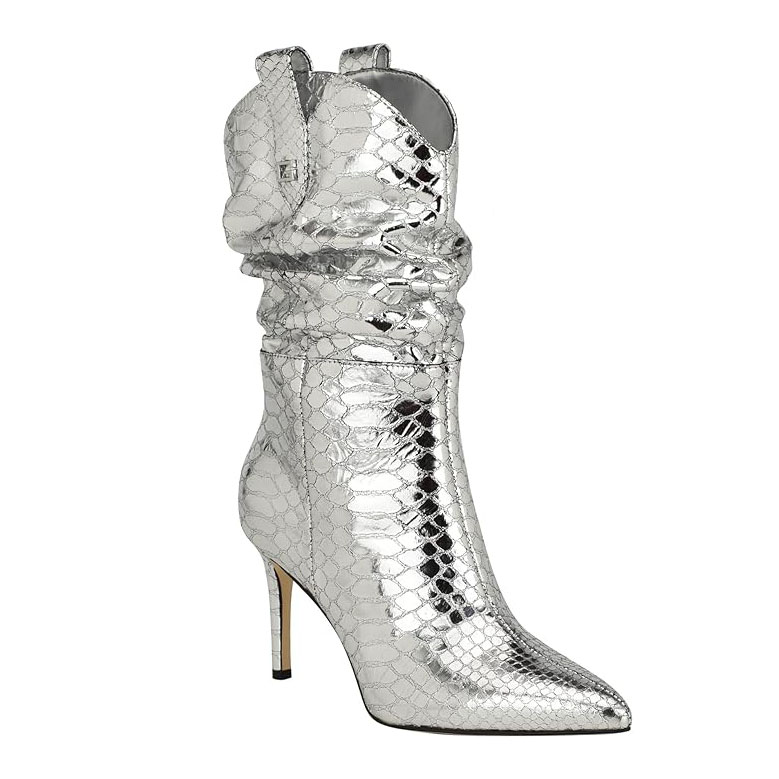 slouchy silver metallic boots