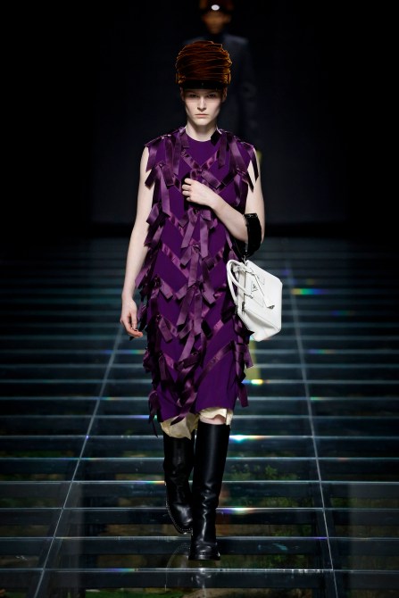 A model walks the Prada Autumn/Winter 2024 show at Milan Fashion Week.
