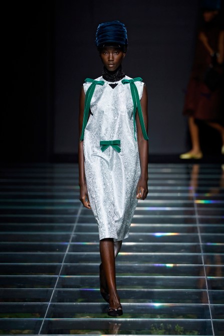 A model walks the Prada Autumn/Winter 2024 show at Milan Fashion Week.