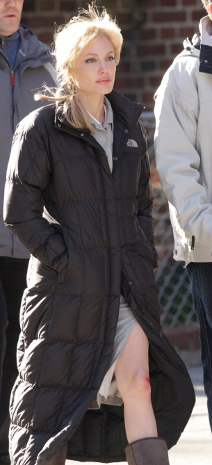 Angelina Jolie on the set of the movie "Salt" in New York City.