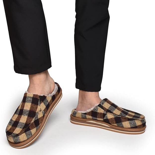 Men's Slippers With Arch Support, Podiatrist-Approved: ONCAI Mens Clog Slippers with Arch Support Stripe Faux Fur Cotton-Blend