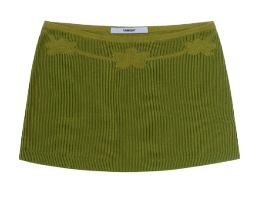 Tank Air Lotus Mini Skirt: a lemon lime knit mini skirt with lotus flowers on the hip