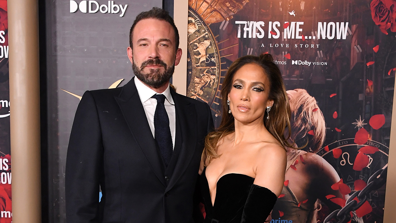 Ben Affleck, Jennifer Lopez arrives at the Los Angeles Premiere Of Amazon MGM Studios "This Is Me...Now: A Love Story" at Dolby Theatre on February 13, 2024 in Hollywood, California.