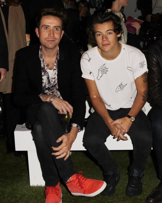 Nick Grimshaw and Harry Styles seen at a Fashion East fashion show on September 17,  2013 in London,  England.