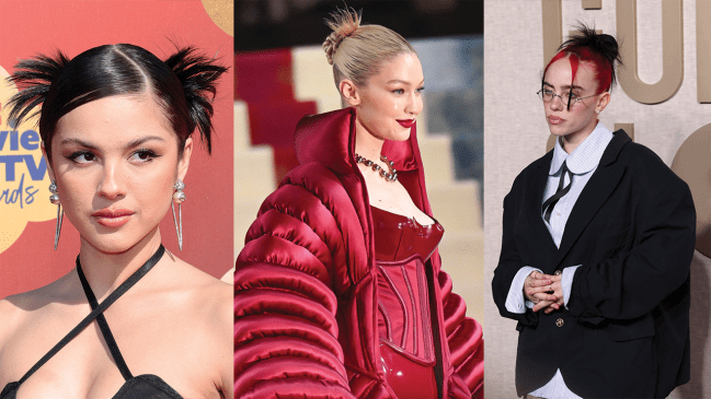 Olivia Rodrigo, Gigi Hadid, and Billie Eilish with spiky buns.