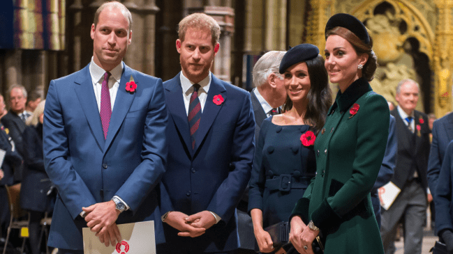 Photo of Prince William, Prince Harry, Meghan Markle and Kate Middleton at church. 