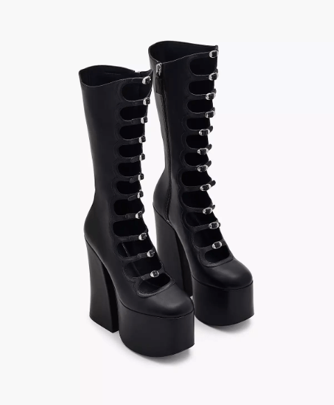 Marc Jacobs The Kiki Knee-High Boot, black platform boots with straps.