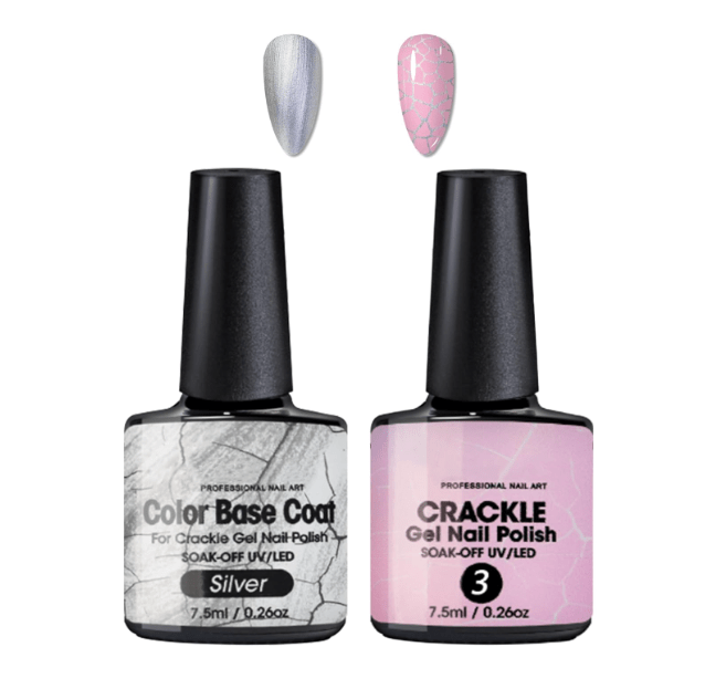 Gel pink crackle polish top coat and a silver base.