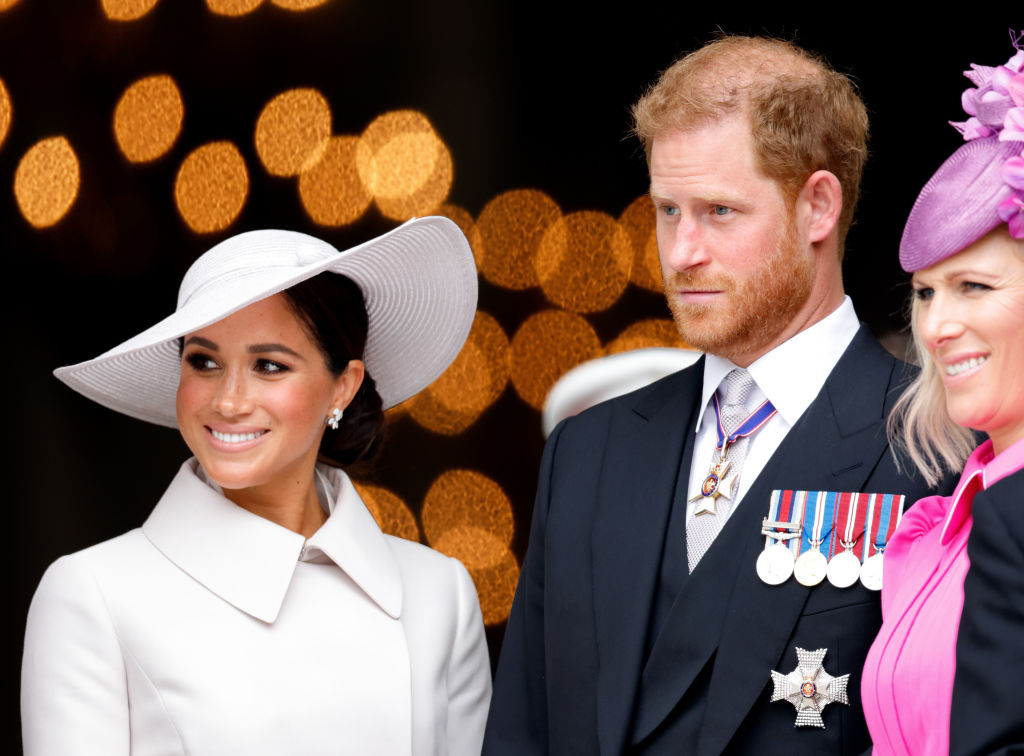 Meghan, Duchess of Sussex and Prince Harry, Duke of Sussex attend a National Service of Thanksgiving to celebrate the Platinum Jubilee of Queen Elizabeth II at St Paul's Cathedral on June 3, 2022 in London, England. The Platinum Jubilee of Elizabeth II is being celebrated from June 2 to June 5, 2022, in the UK and Commonwealth to mark the 70th anniversary of the accession of Queen Elizabeth II on 6 February 1952.
