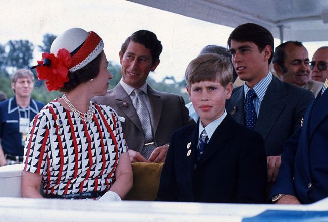 Queen Elizabeth ll and her sons, Prince Andrew, Prince Edward and Prince Charles, Prince of Wales  attend an event at the Olympic Games on July 19, 1976 in Montreal, Canada.