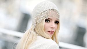 Anya Taylor-Joy wearing a Jil Sander beaded headpiece.