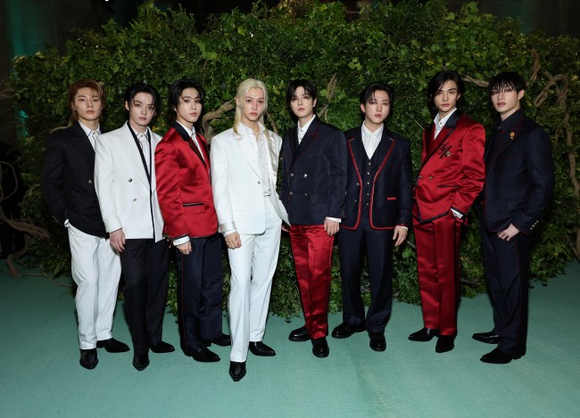 I.N, Lee Know, Han, Felix, Seungmin, Changbin, Hyunjin and Bang Chan of Stray Kids attend The 2024 Met Gala Celebrating "Sleeping Beauties: Reawakening Fashion" at The Metropolitan Museum of Art on May 06, 2024 in New York City.