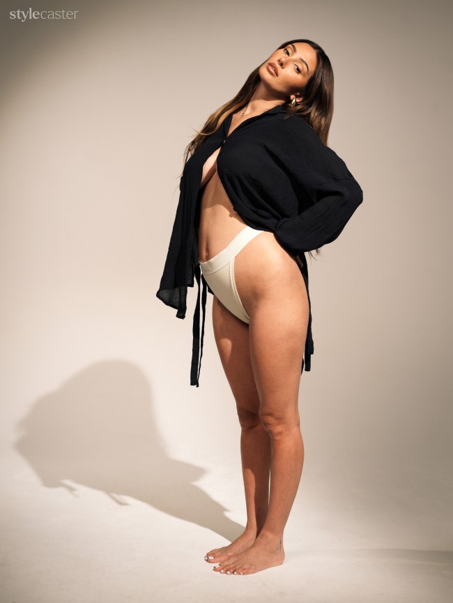 Pregnant Francesca Farago poses for StyleCaster's Exist Issue photoshoot. 