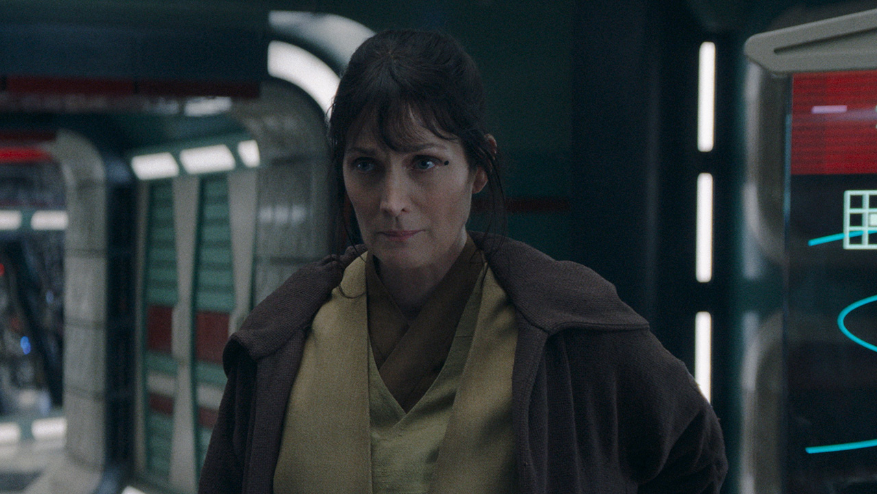Jedi Master Indara (Carrie-Anne Moss) in Lucasfilm's THE ACOLYTE, season one,