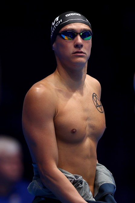 Ivan Puskovitch of the United States prepares for a preliminary heat of the Men's 1500m freestyle on Day Eight of the 2024 U.S. Olympic Team Swimming Trials at Lucas Oil Stadium on June 22, 2024 in Indianapolis, Indiana.