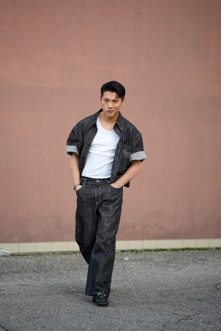 STYLECASTER | Men's Minimalist Outfits, denim jacket and jeans, Canadian tuxedo