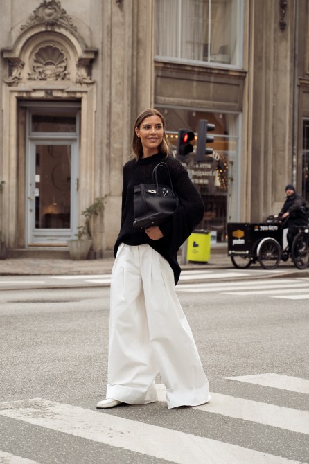 STYLECASTER | Minimalist Outfit Ideas, White trousers and sweater