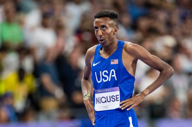 Yared Nuguse of Team United States looks on after Men's 1500m Semi-Final on day nine of the Olympic Games Paris 2024 at Stade de France on August 4, 2024 in Paris, France.
